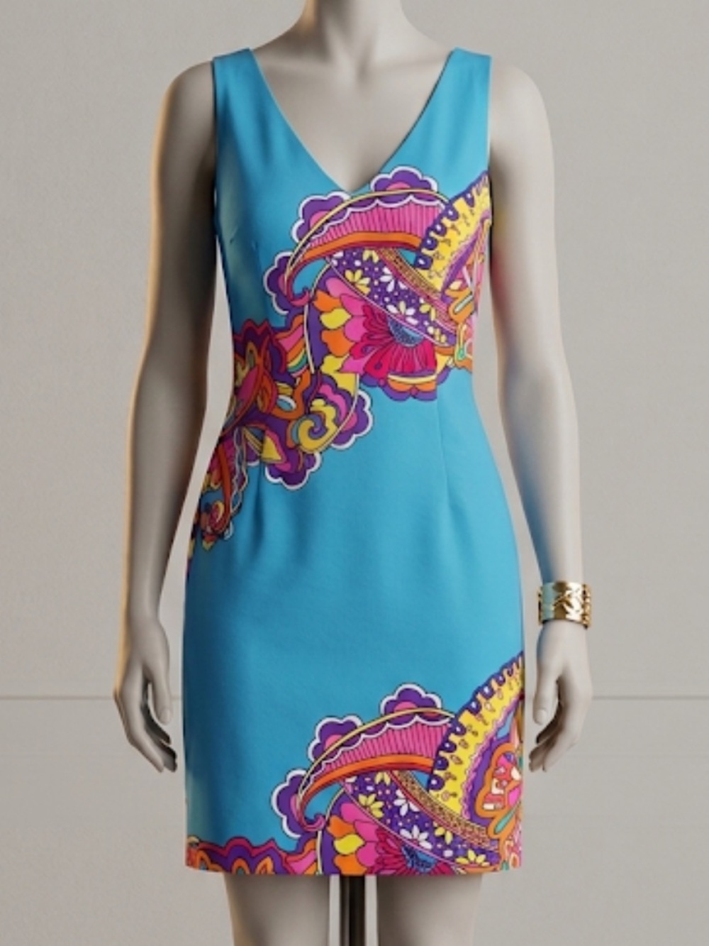 Lilly Pulitzer Turquoise V-Neck Paisley Mini Dress